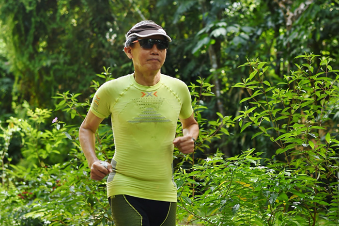 Nghee Huat maintains an impressive fitness routine, running 10 to 30km three times a week.
